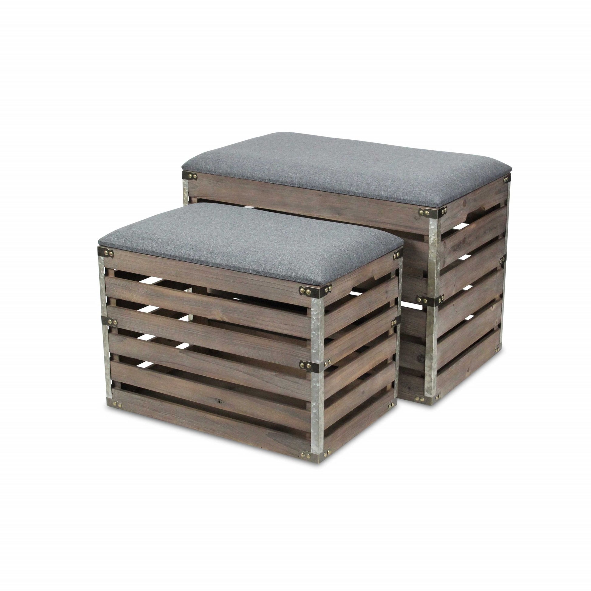 24" Gray and Brown Linen Upholstered Storage Bench with Flip Top-Benches-DECOROLALA