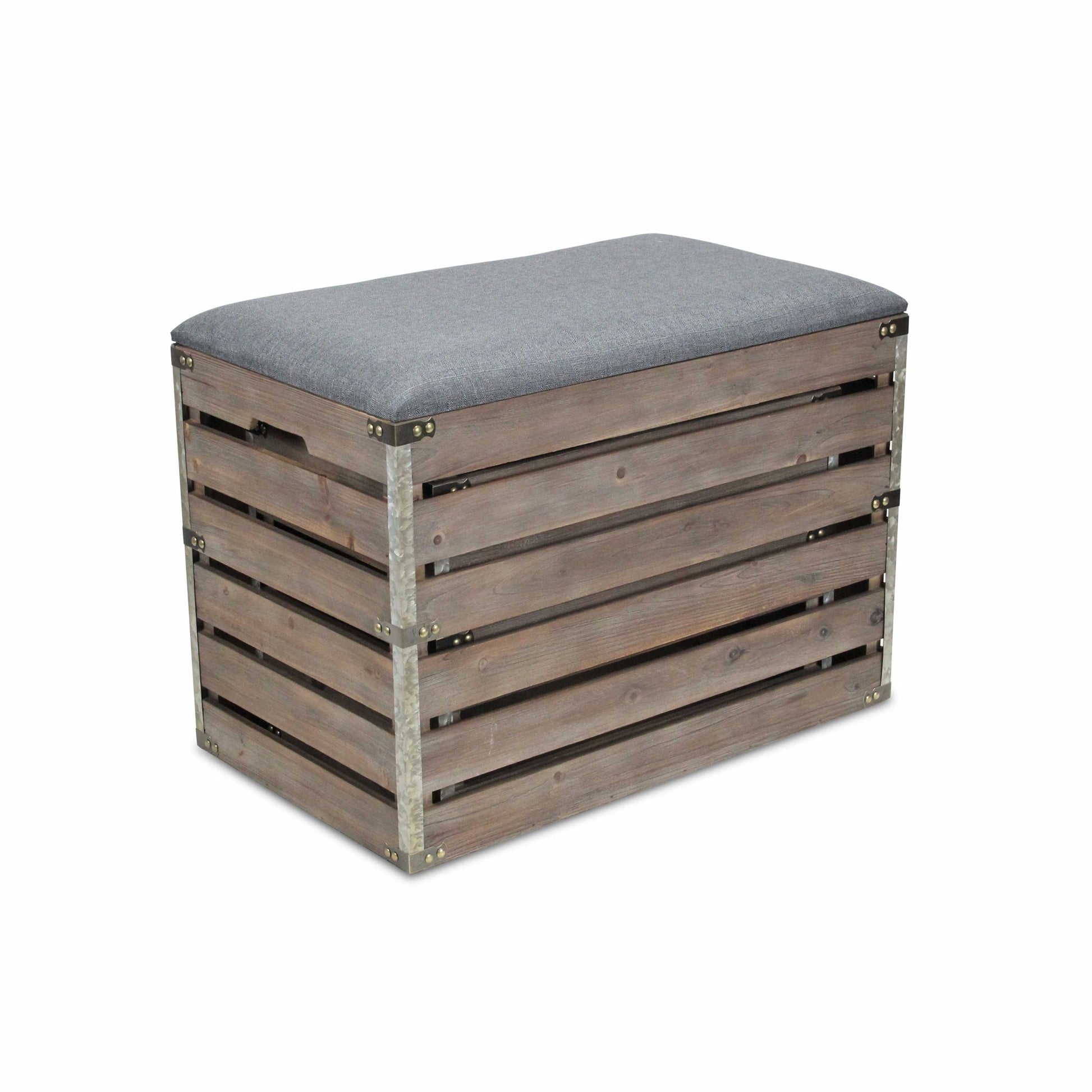 24" Gray and Brown Linen Upholstered Storage Bench with Flip Top-Benches-DECOROLALA
