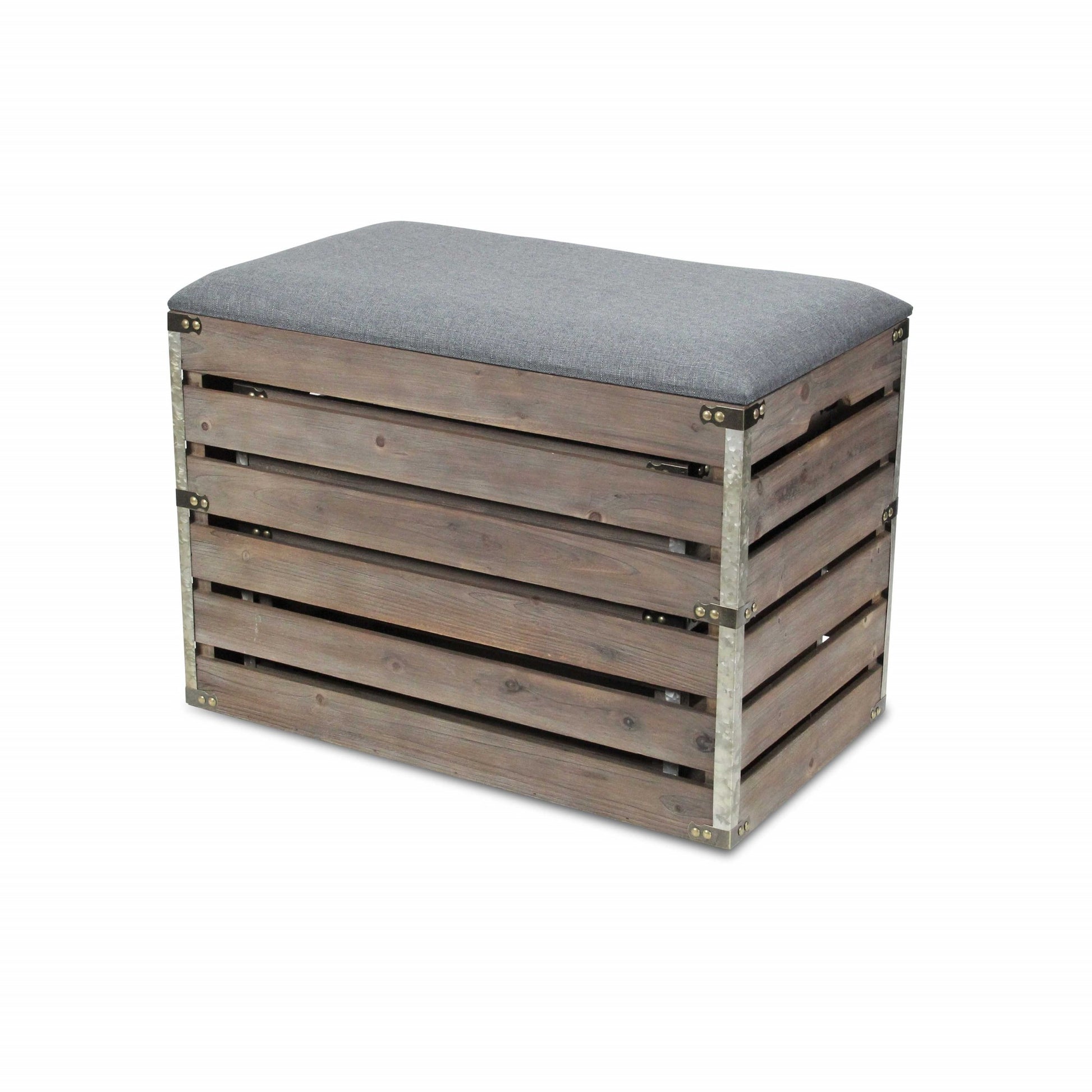 24" Gray and Brown Linen Upholstered Storage Bench with Flip Top-Benches-DECOROLALA