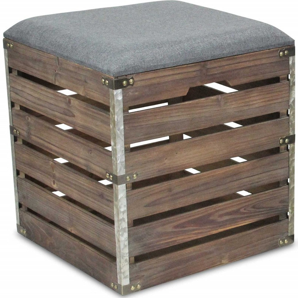 Set Of 2 Square Gray Linen Fabric And Wood Slats Storage Benches-Benches-DECOROLALA