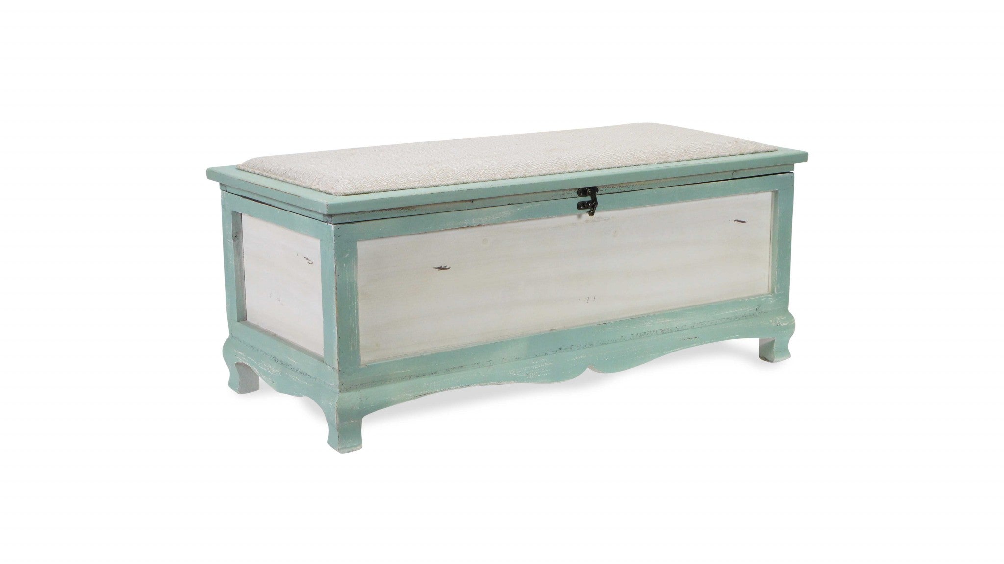 Rectangular Green Wooden With Seat Cushion And Inside Storage Bench-Benches-DECOROLALA