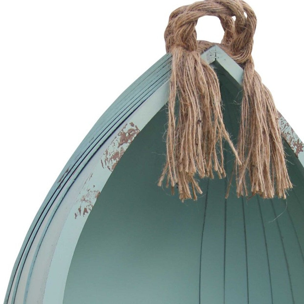 34" Aqua Blue Wood Canoe Hanging Shelf-Wall Mounted Shelves-DECOROLALA
