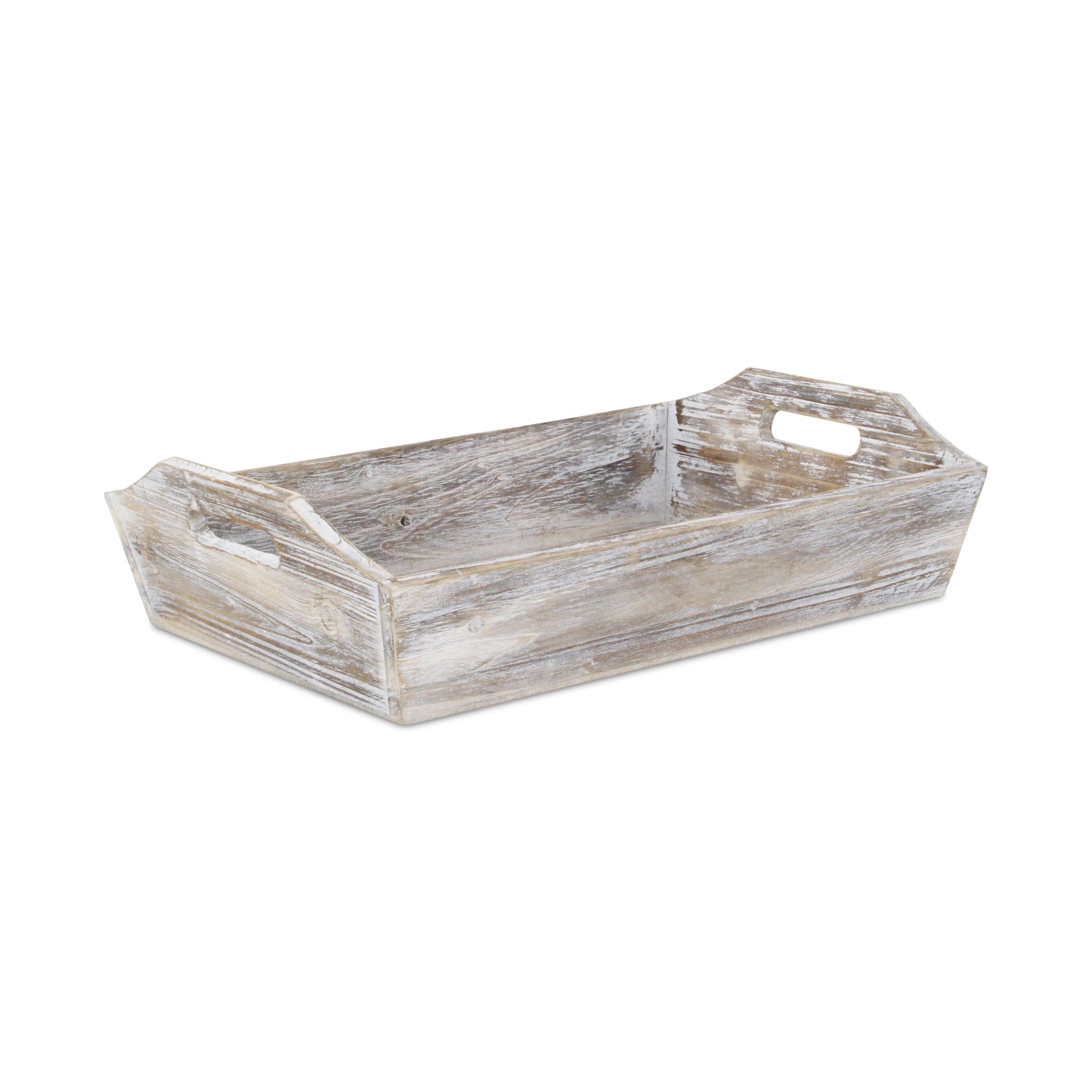White Rustic Finish Wood Serving Tray With Handles-1