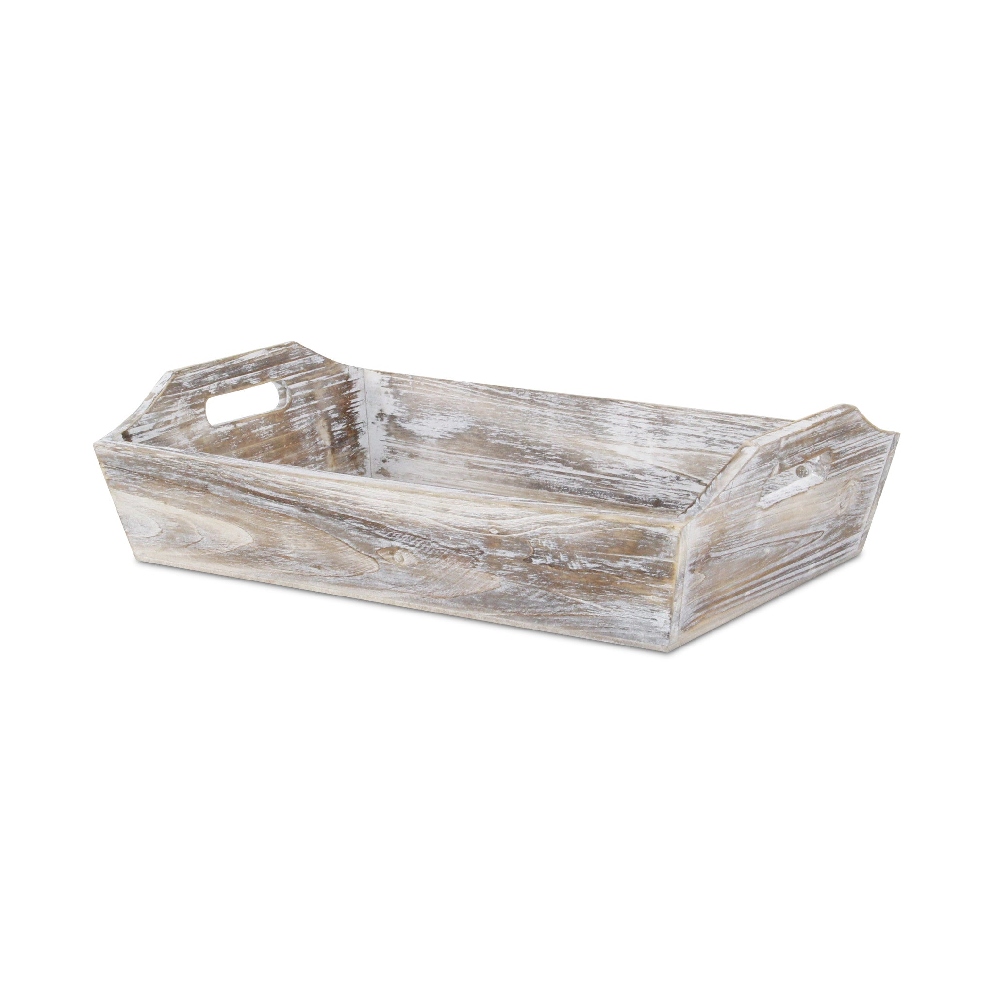 White Rustic Finish Wood Serving Tray With Handles-2