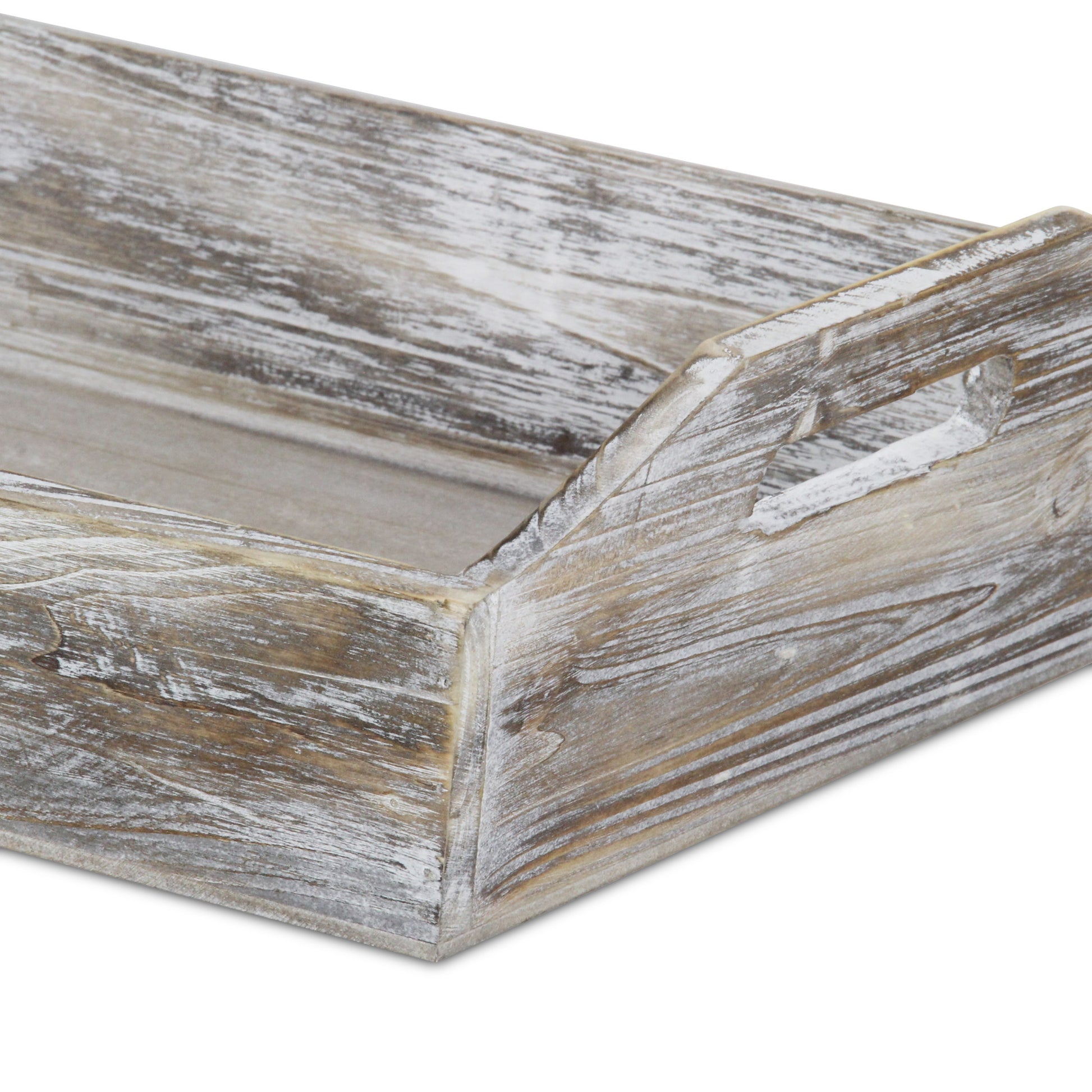White Rustic Finish Wood Serving Tray With Handles-7