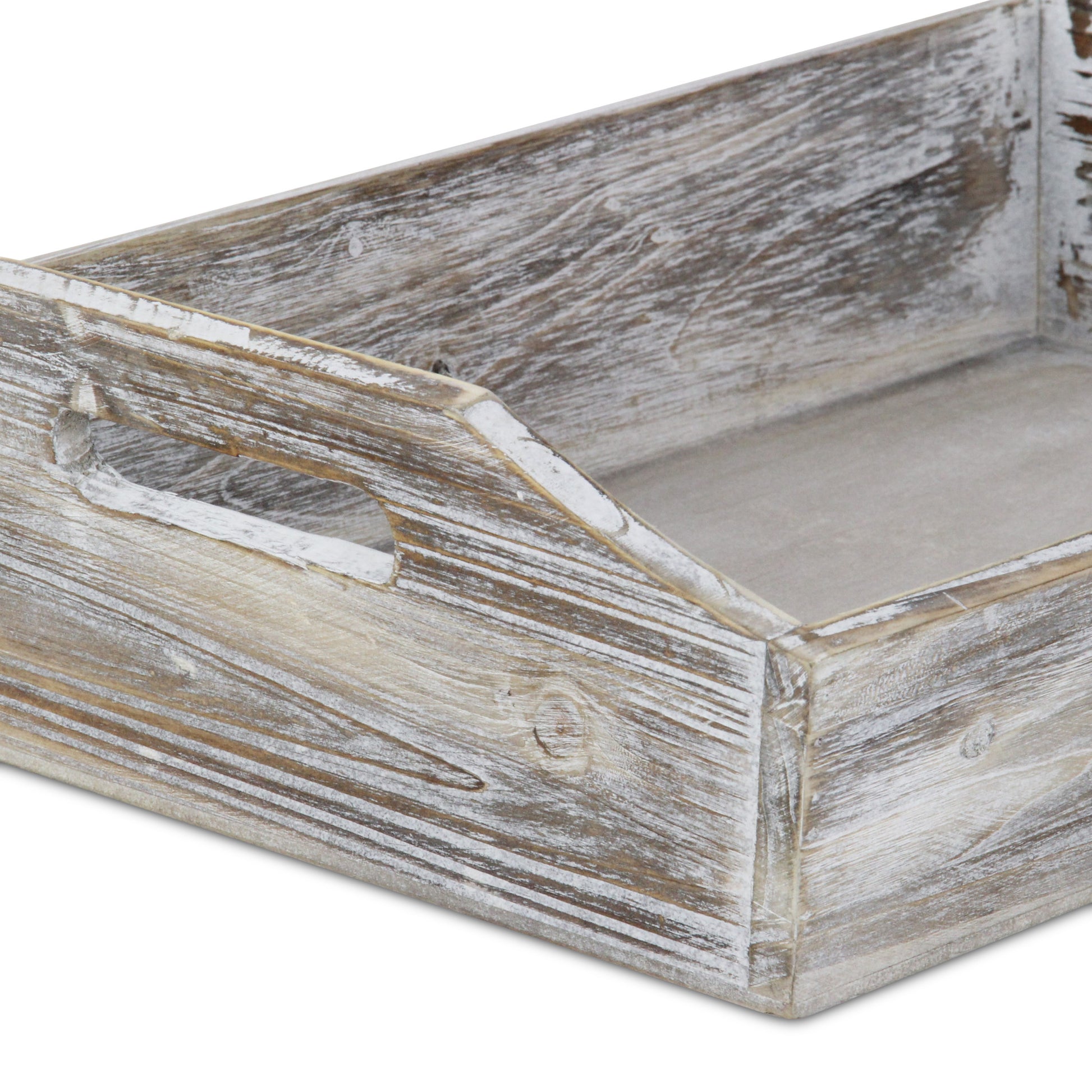 White Rustic Finish Wood Serving Tray With Handles-8