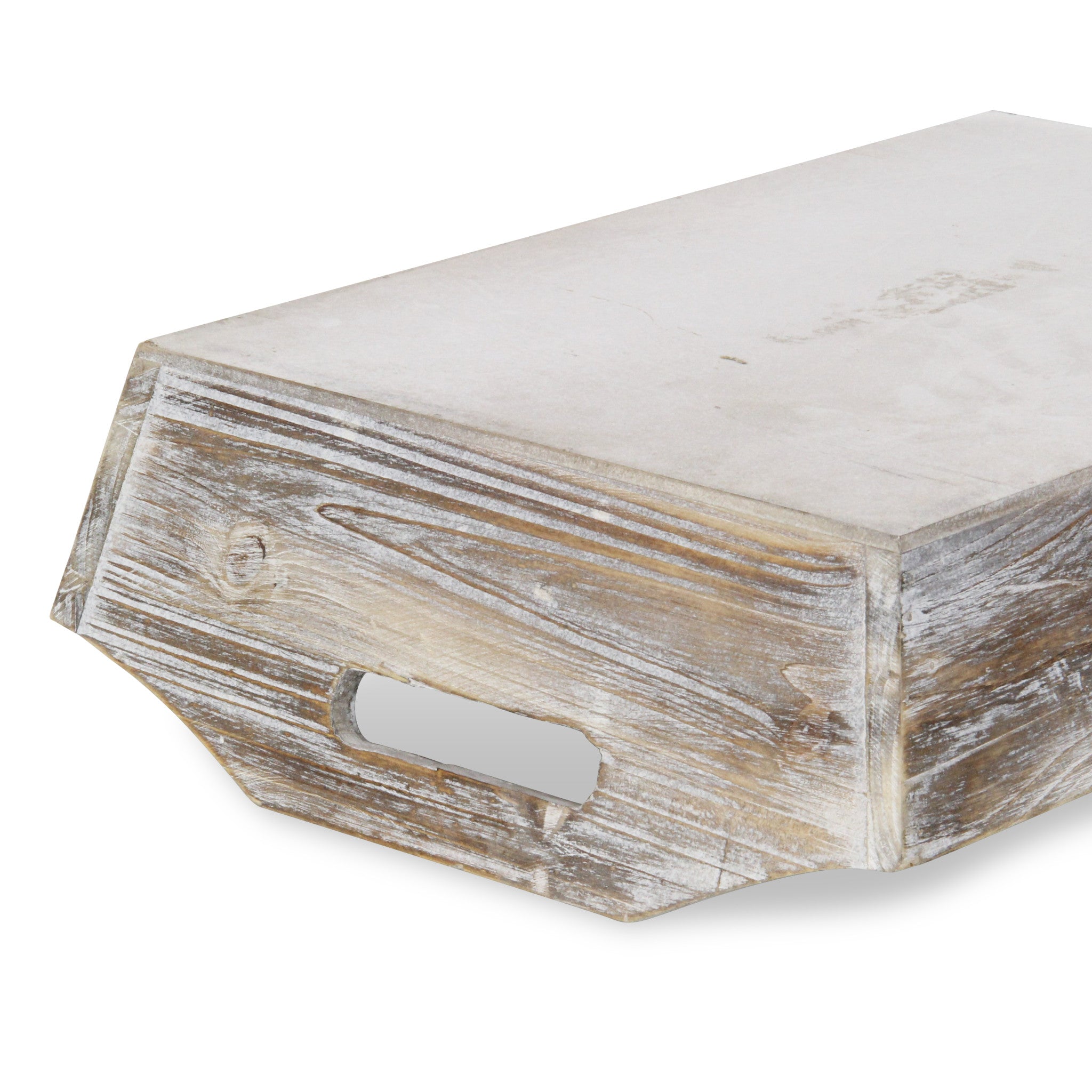 White Rustic Finish Wood Serving Tray With Handles-5