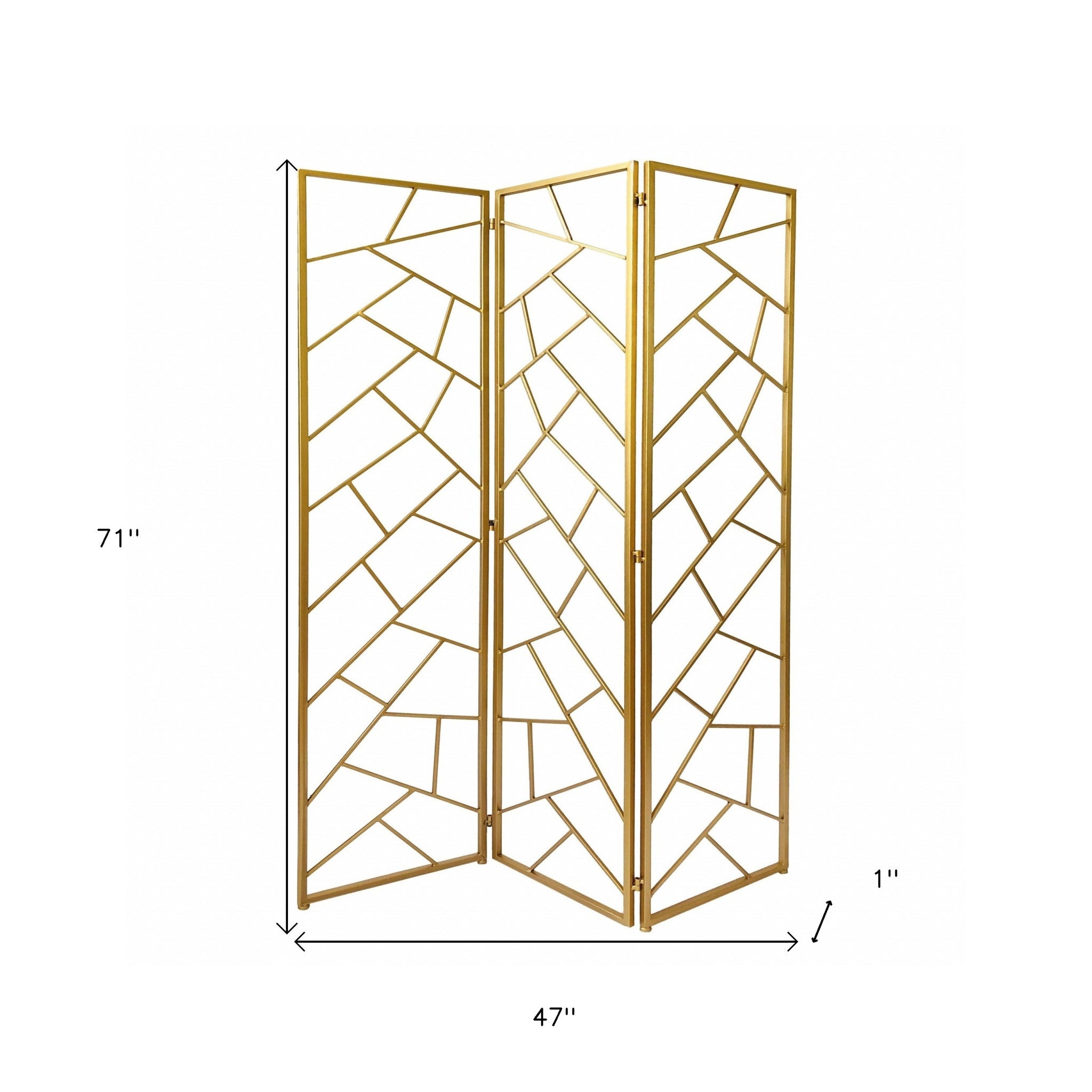 71" Gold IronFolding Three Panel Screen Room Divider-Room Dividers-DECOROLALA