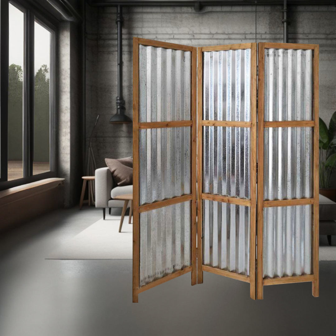 72" Brown Folding Three Panel Screen Room Divider-Room Dividers-DECOROLALA