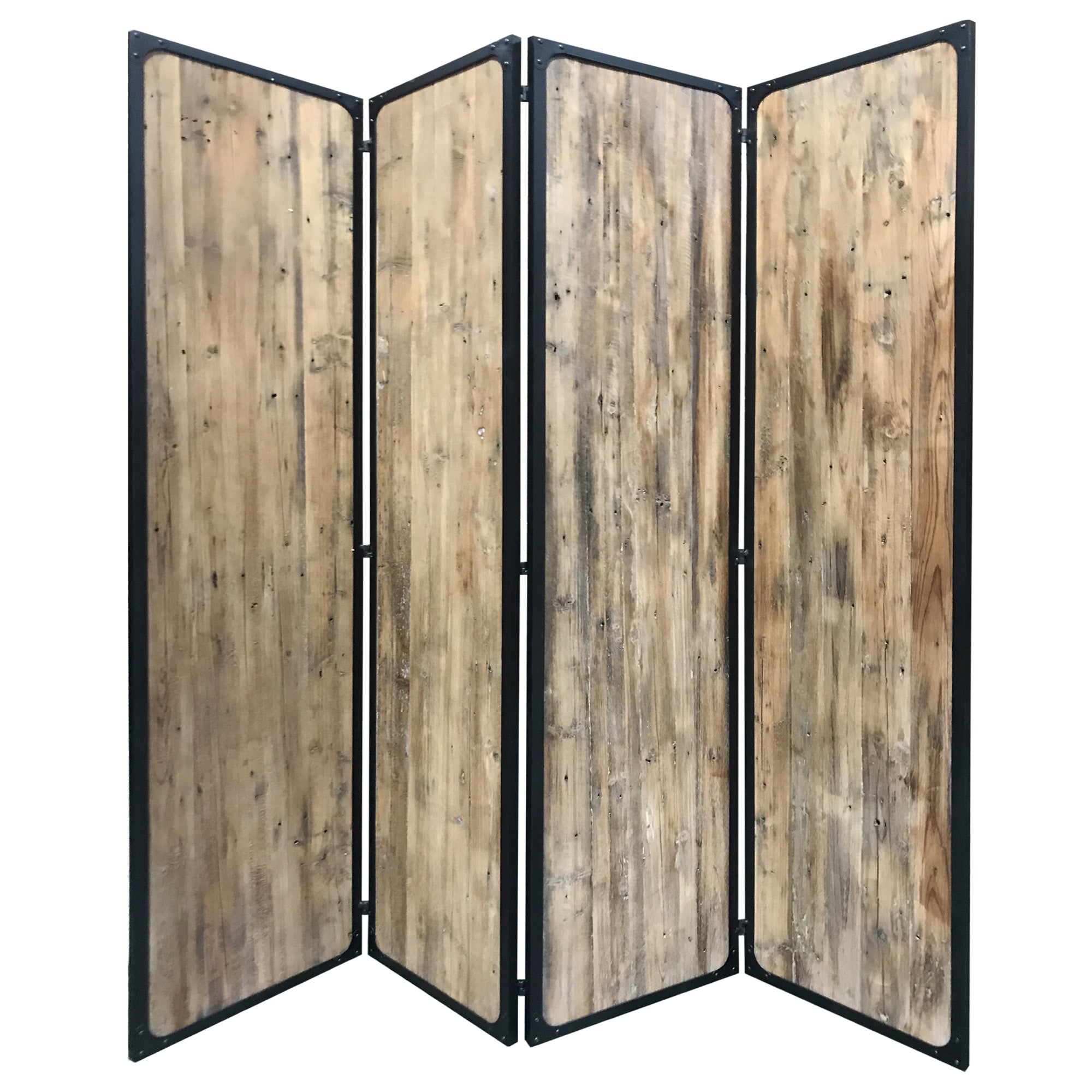 84" Brown Solid Wood Folding Four Panel Screen Room Divider-Room Dividers-DECOROLALA