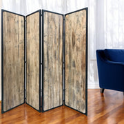 84" Brown Solid Wood Folding Four Panel Screen Room Divider-Room Dividers-DECOROLALA