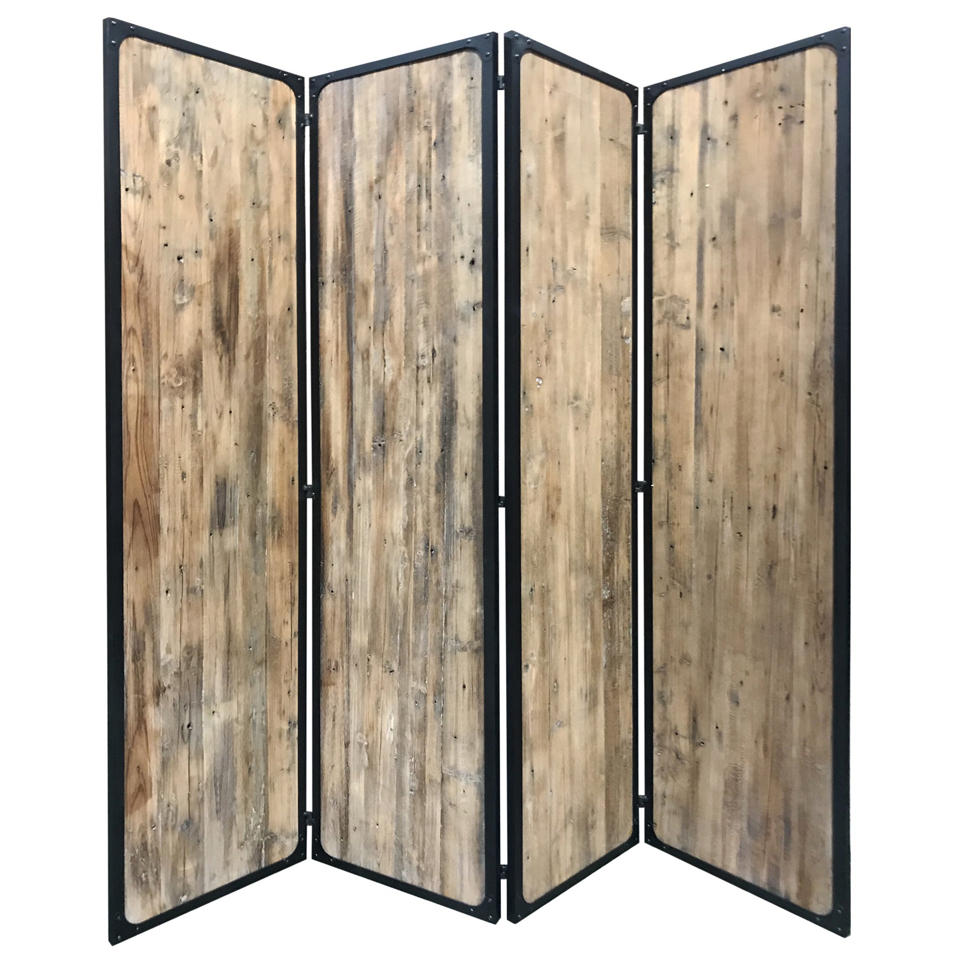 84" Brown Solid Wood Folding Four Panel Screen Room Divider-Room Dividers-DECOROLALA