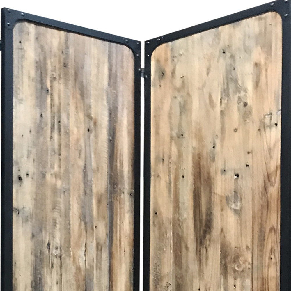 84" Brown Solid Wood Folding Four Panel Screen Room Divider-Room Dividers-DECOROLALA
