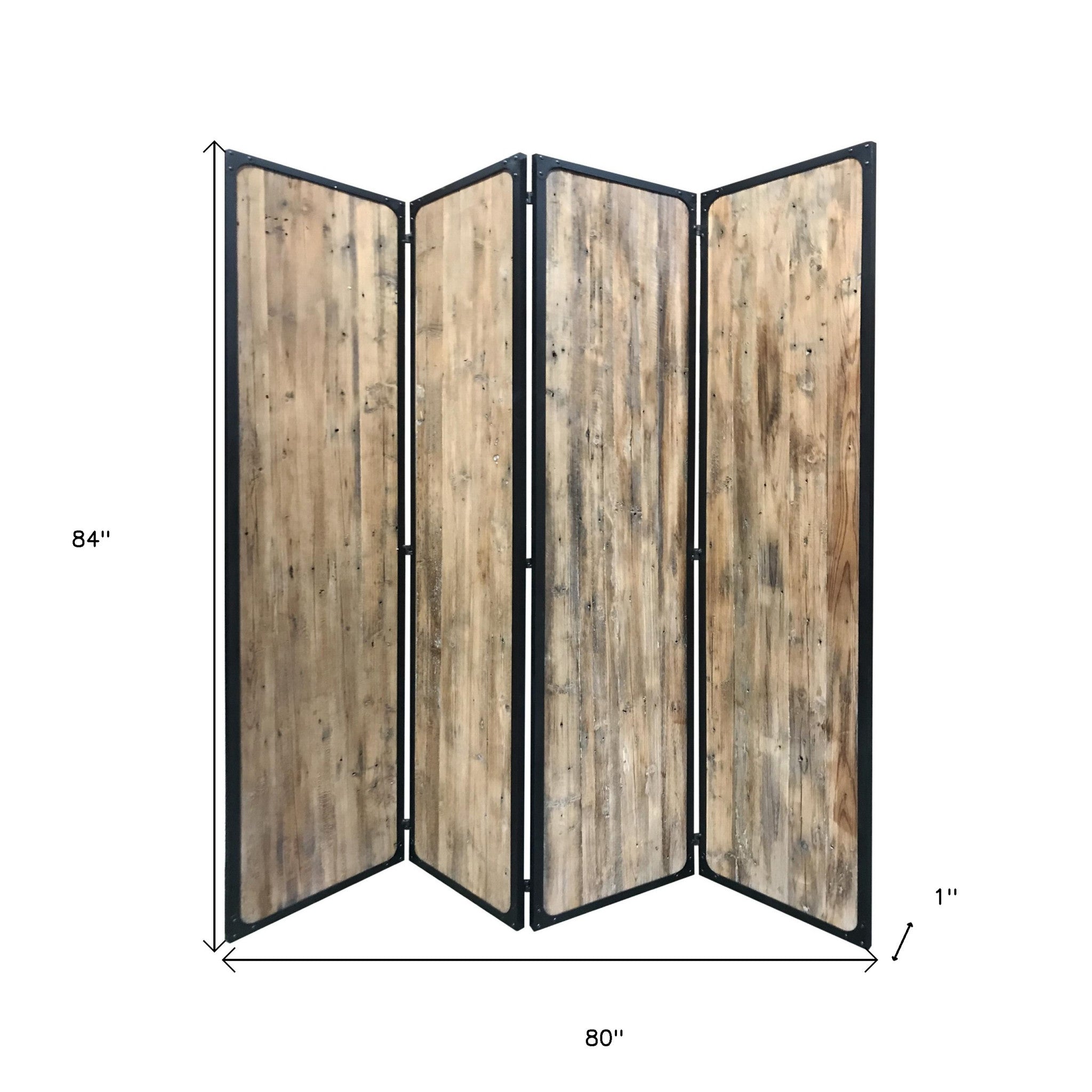 84" Brown Solid Wood Folding Four Panel Screen Room Divider-Room Dividers-DECOROLALA