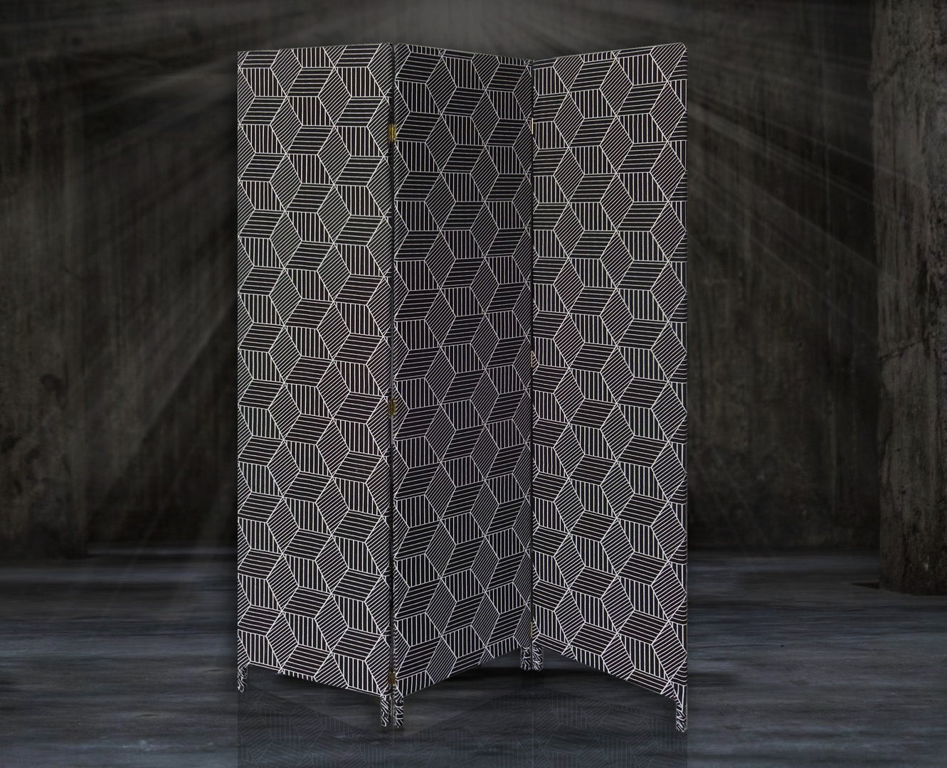 71" Black and White Fabric Folding Three Panel Screen Room Divider-Room Dividers-DECOROLALA
