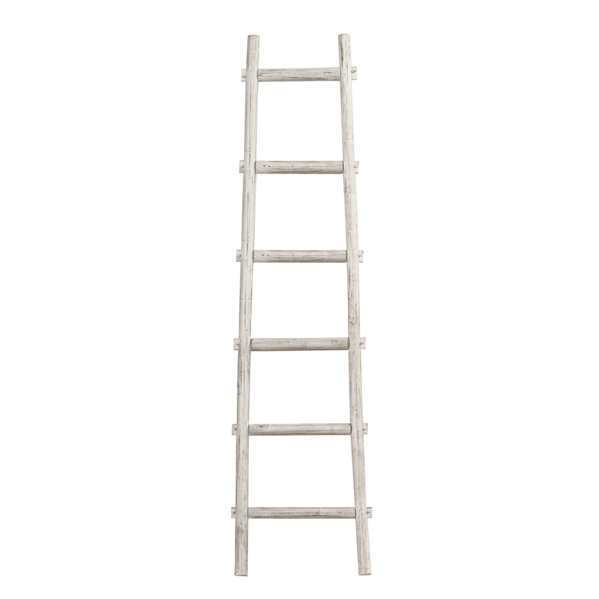 72" White Rustic Six Step Wood Ladder Shelf-0