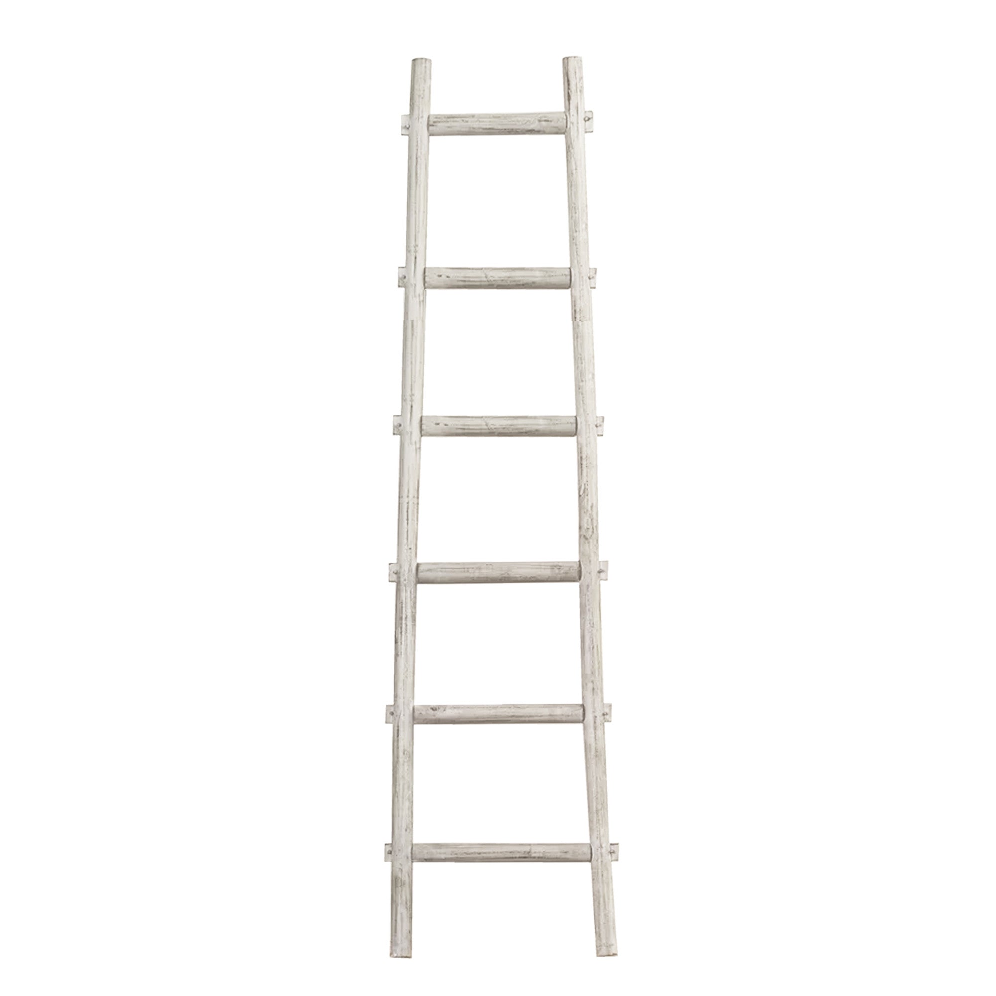 72" White Rustic Six Step Wood Ladder Shelf-0