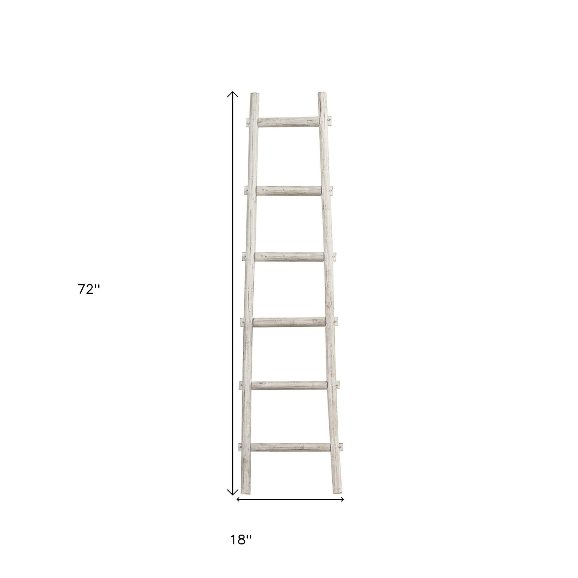 72" White Rustic Six Step Wood Ladder Shelf-7