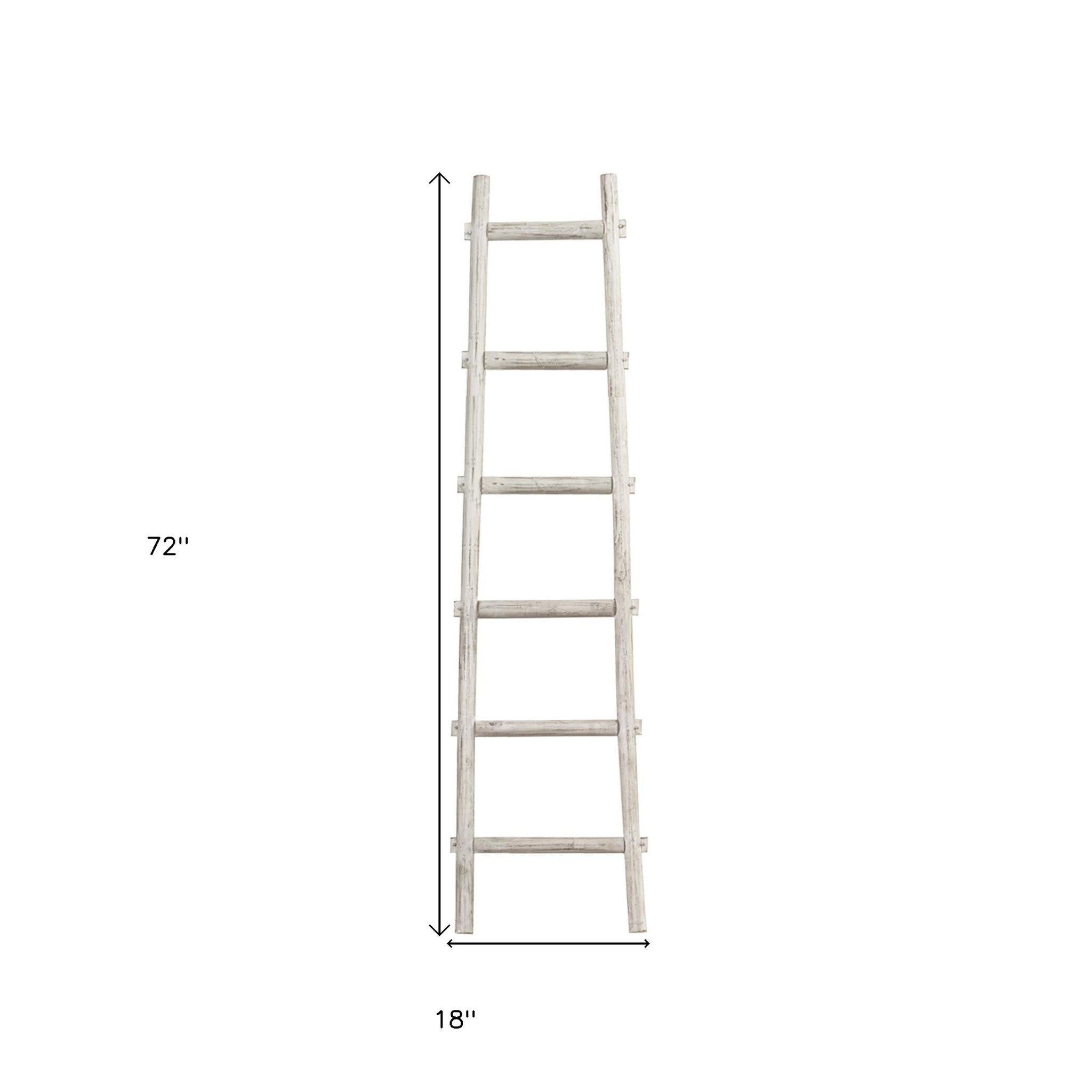 72" White Rustic Six Step Wood Ladder Shelf-7