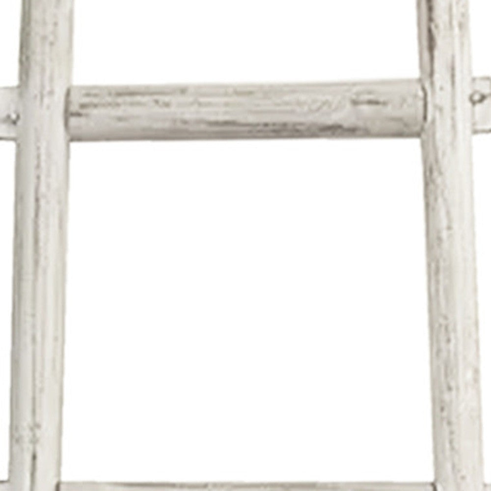 72" White Rustic Six Step Wood Ladder Shelf-2