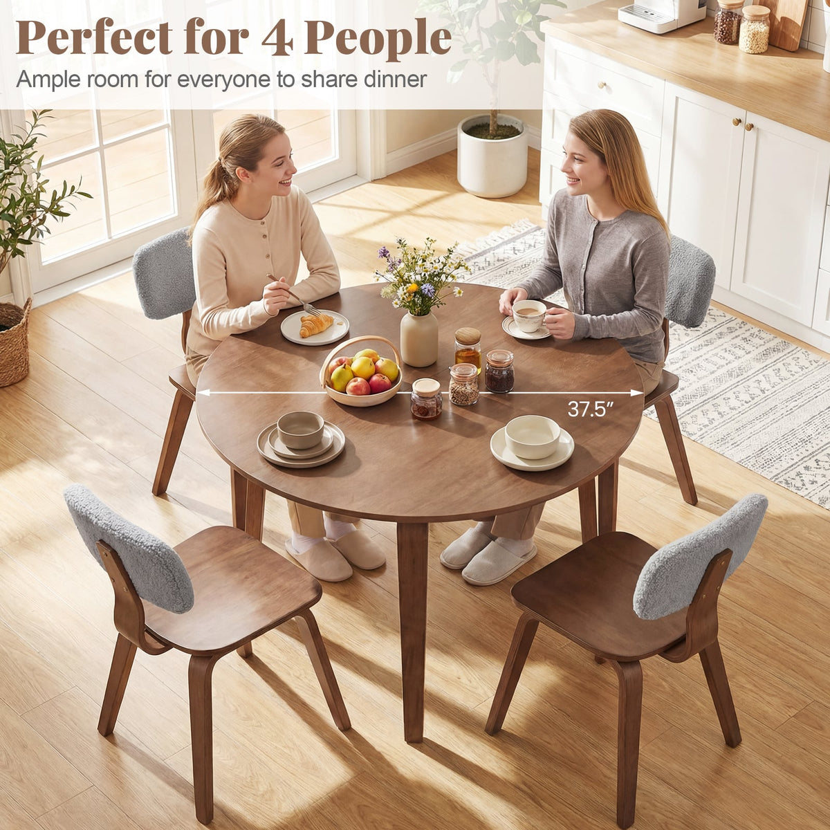 37.5" Round Dining Table with Rubber Wood Legs for Small Space-Walnut-Dining Tables-DECOROLALA