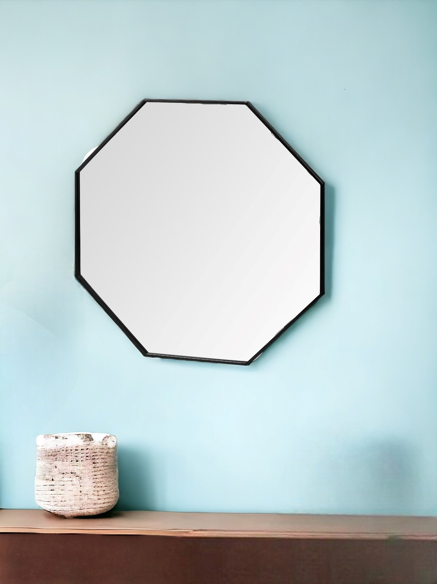 38" Black Octagon Metal Framed Bathroom Vanity Mirror-Mirrors-DECOROLALA