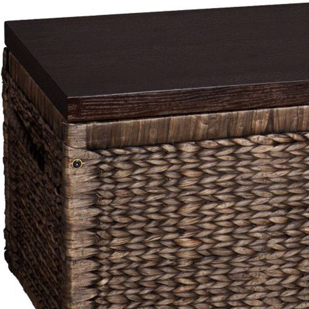 38" Brown Wood And Wicker With Iron Coffee Table-Coffee Tables-DECOROLALA