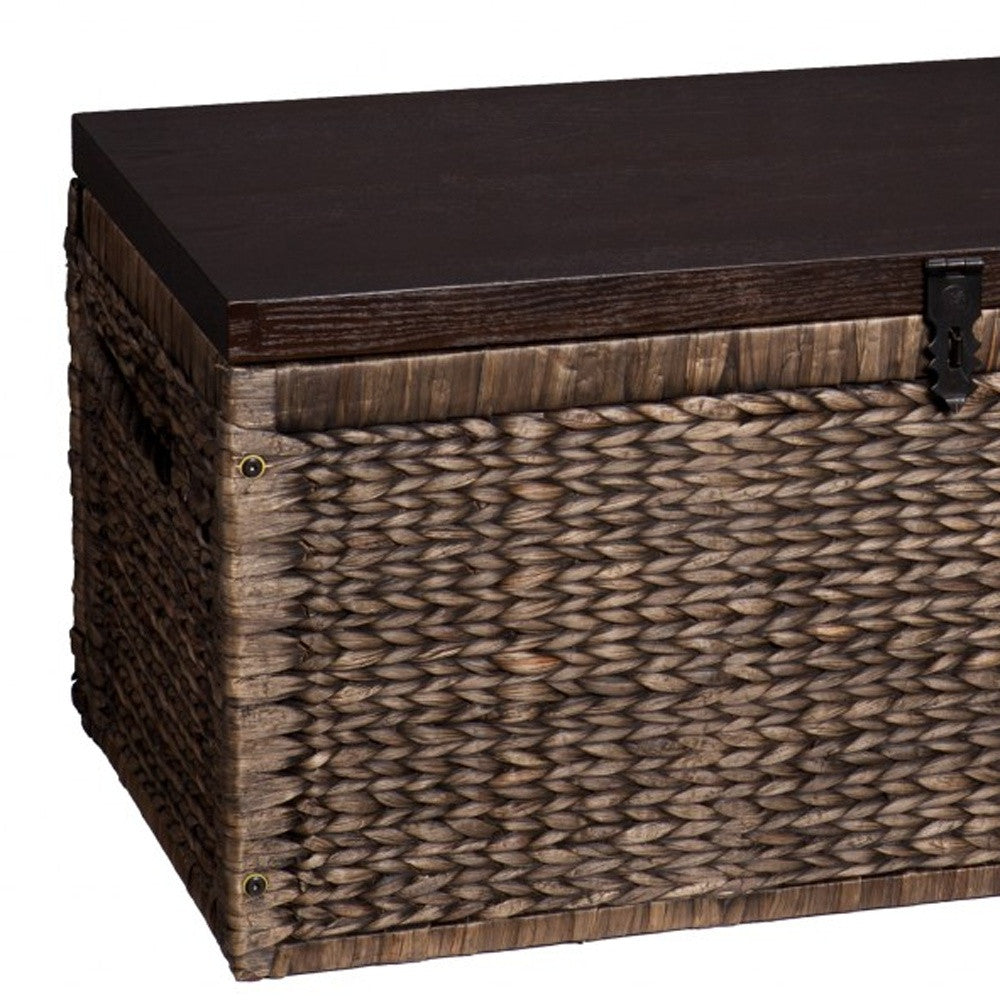 38" Brown Wood And Wicker With Iron Coffee Table-Coffee Tables-DECOROLALA