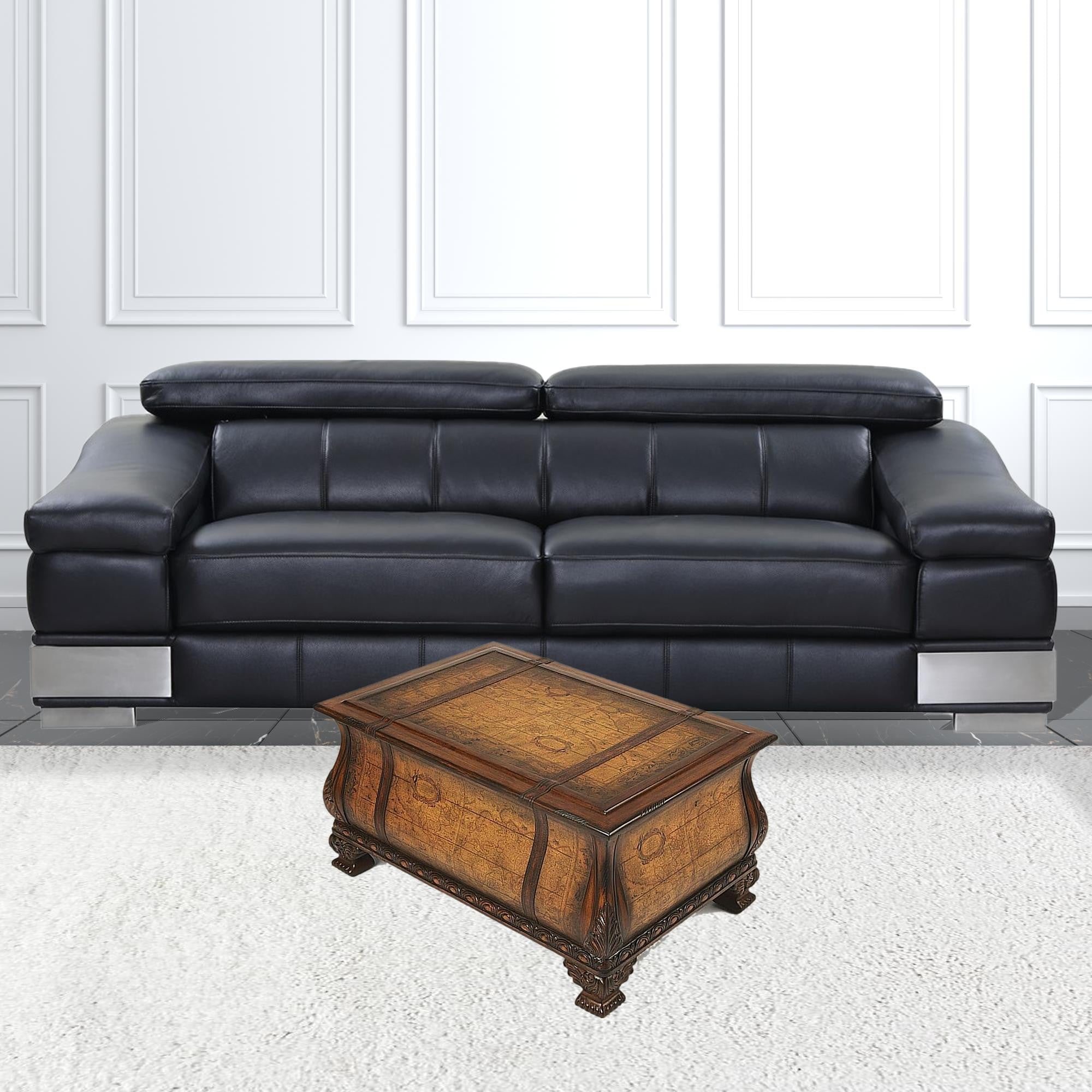 38" Brown Wood Coffee Table With Drawer-Coffee Tables-DECOROLALA