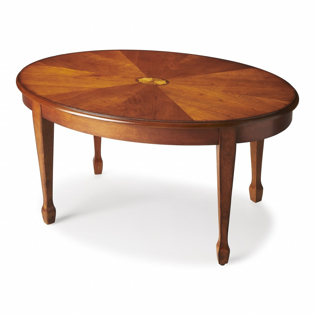 38" Brown Wood Oval Coffee Table-Coffee Tables-DECOROLALA