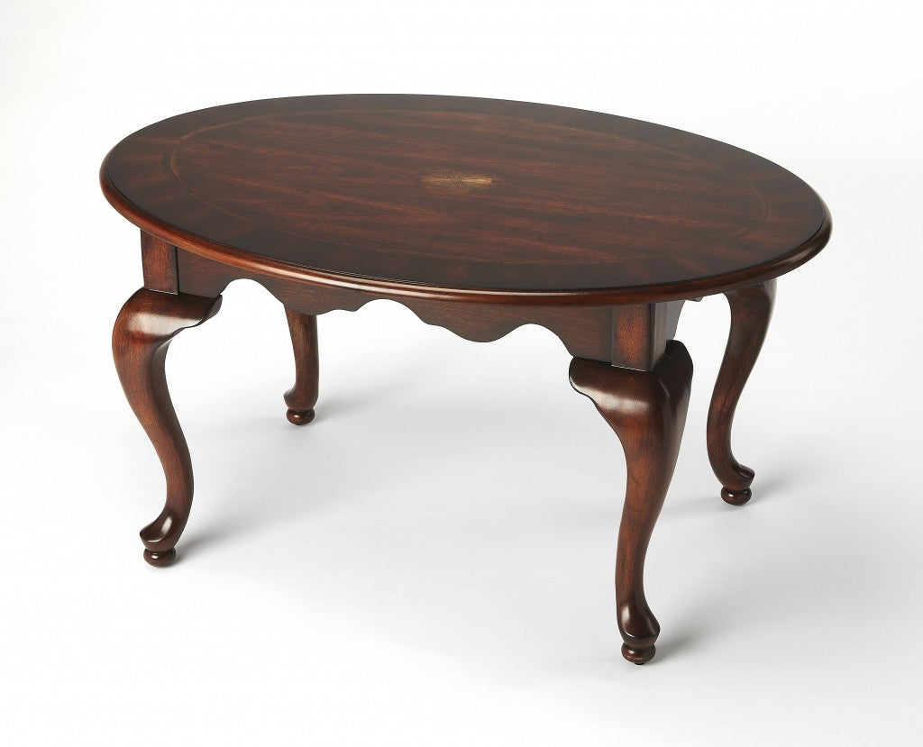 38" Brown Wood Oval Coffee Table-Coffee Tables-DECOROLALA