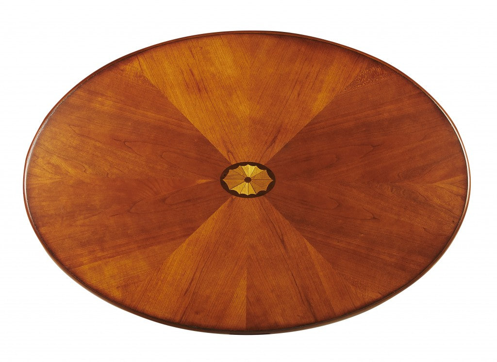 38" Brown Wood Oval Coffee Table-Coffee Tables-DECOROLALA