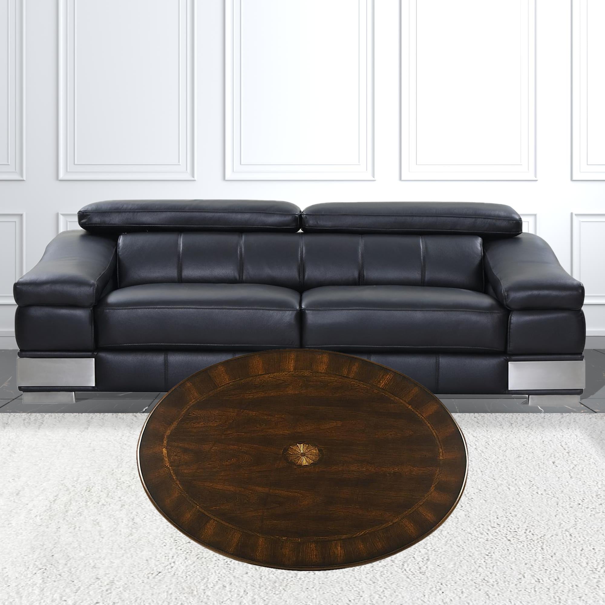 38" Brown Wood Oval Coffee Table-Coffee Tables-DECOROLALA