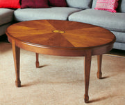 38" Brown Wood Oval Coffee Table-Coffee Tables-DECOROLALA