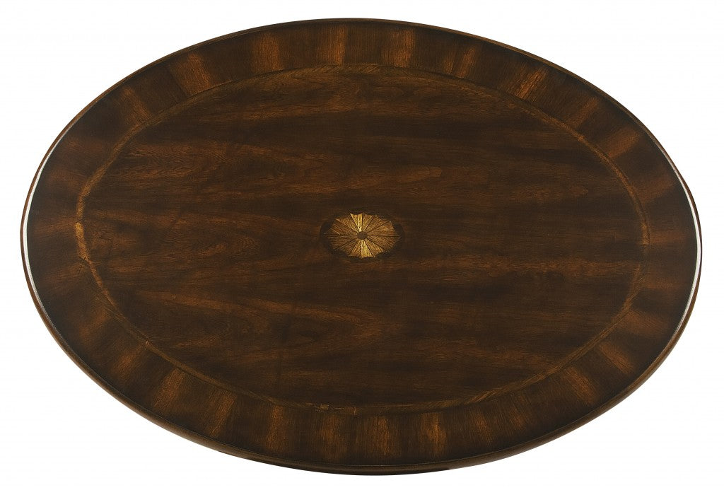 38" Brown Wood Oval Coffee Table-Coffee Tables-DECOROLALA