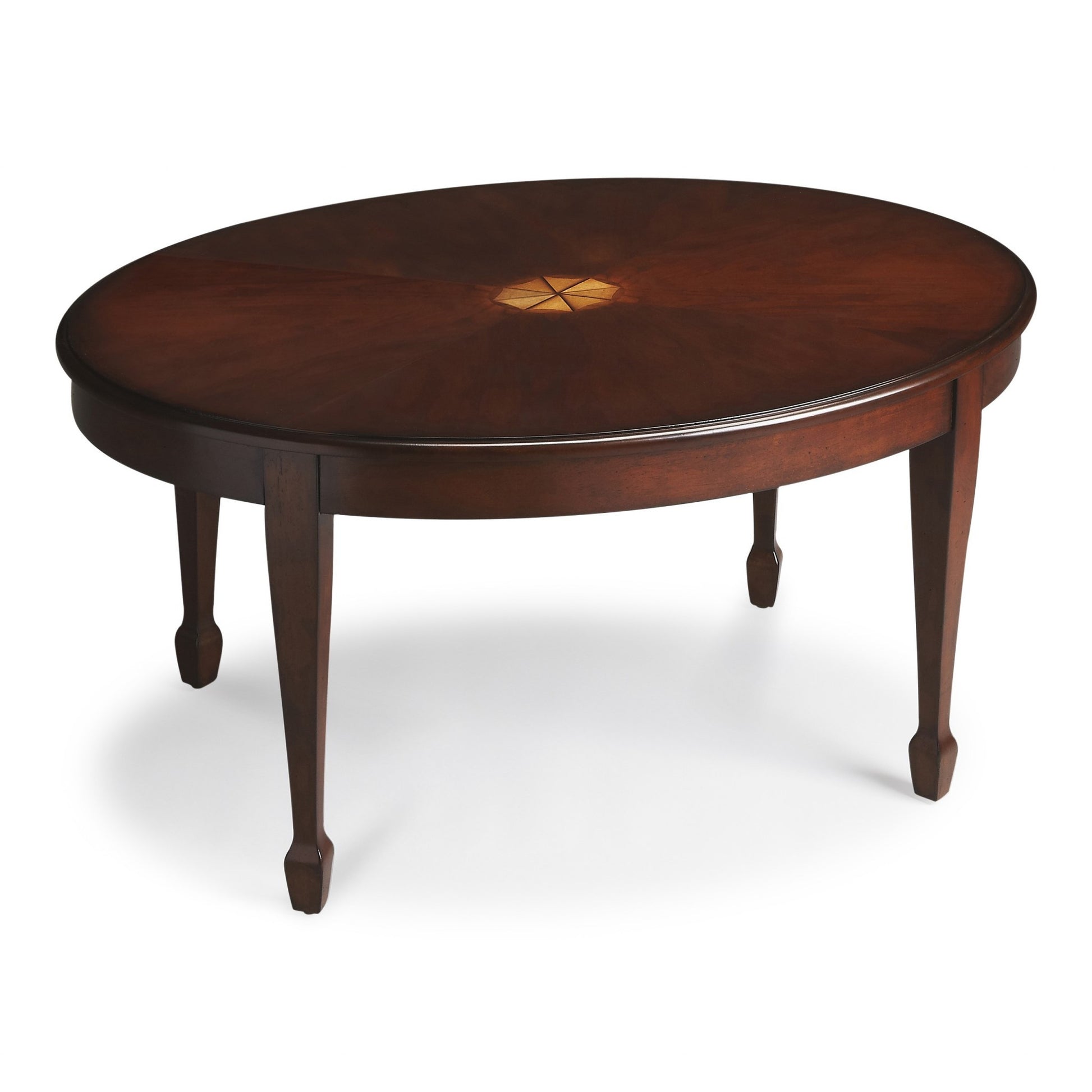 38" Brown and Dark Brown Wood Oval Coffee Table-Coffee Tables-DECOROLALA