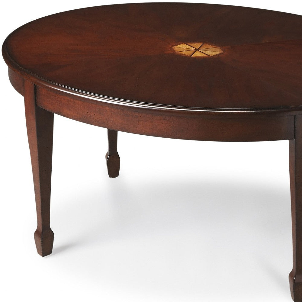 38" Brown and Dark Brown Wood Oval Coffee Table-Coffee Tables-DECOROLALA