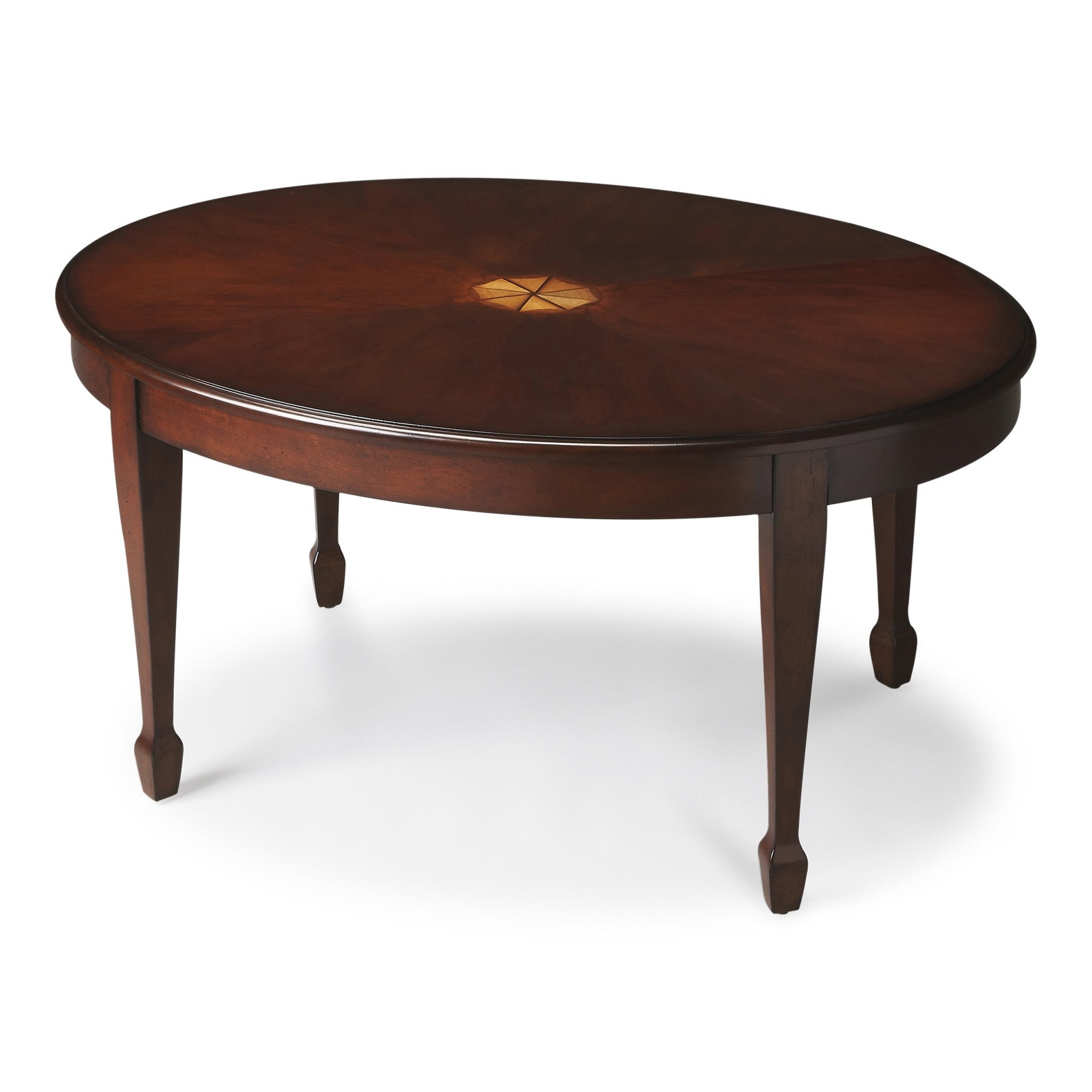 38" Brown and Dark Brown Wood Oval Coffee Table-Coffee Tables-DECOROLALA