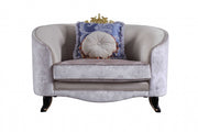 38" Cream and Black Velvet Damask Barrel Chair And Toss Pillows-Accent Chairs-DECOROLALA