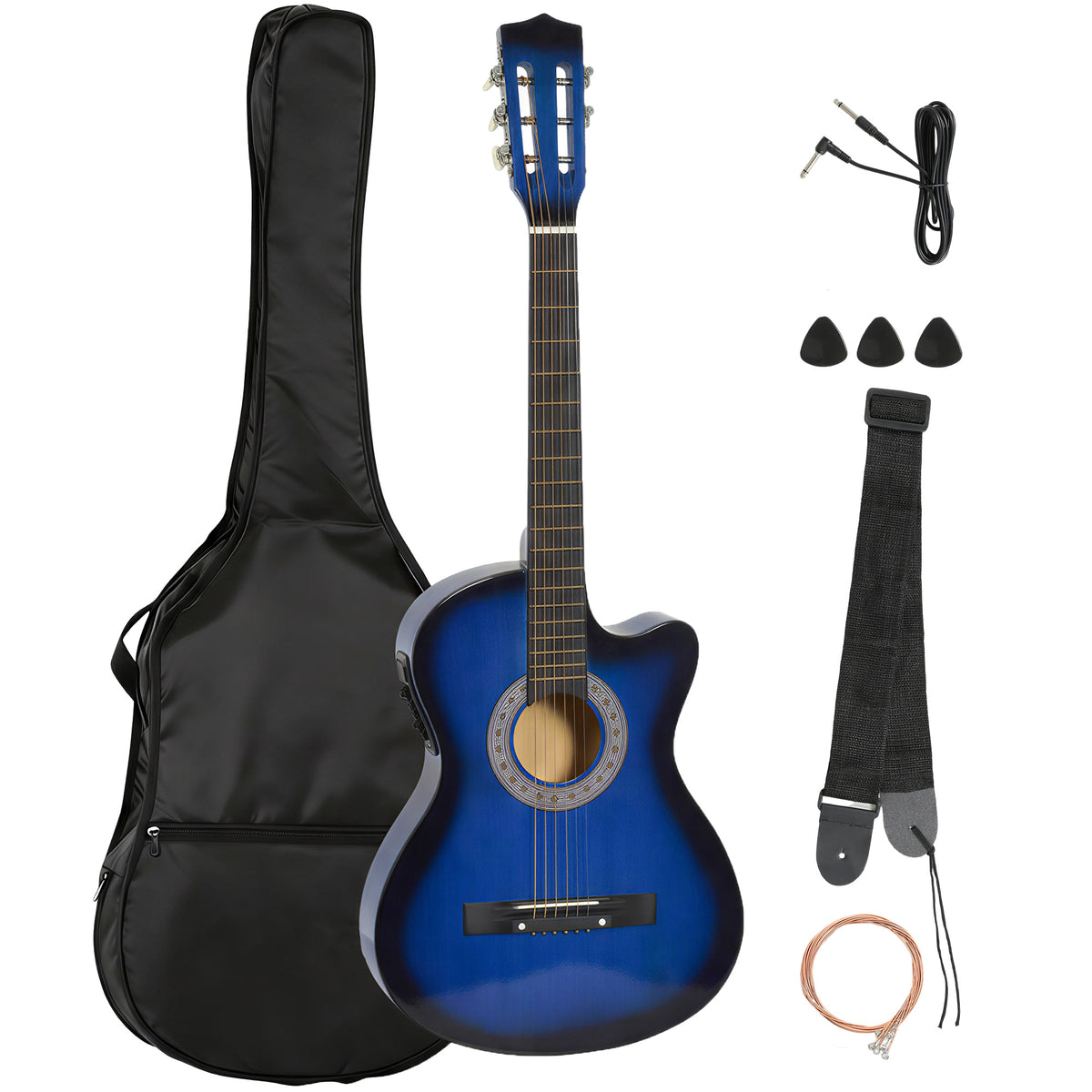 38 Inch Full Size Classical Acoustic Electric Guitar Premium Gloss Finish with Strings, Picks, Shoulder Strap and Case Bag, Blue-Toys & Games > Baby & Toddler Toys > Electronic Musical Pianos-DECOROLALA