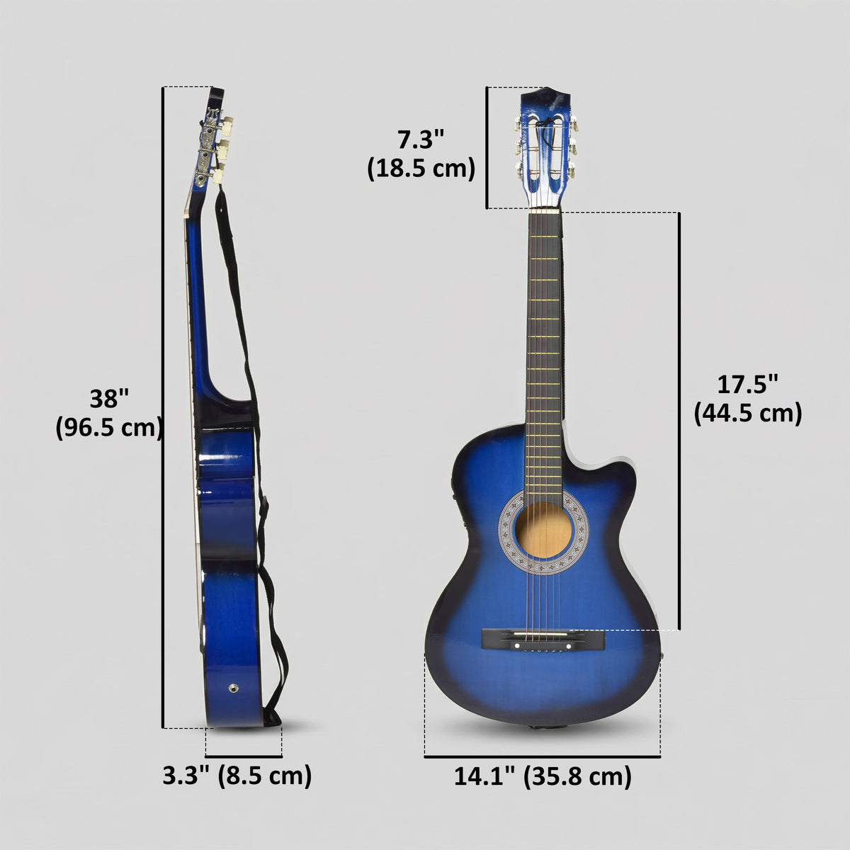 38 Inch Full Size Classical Acoustic Electric Guitar Premium Gloss Finish with Strings, Picks, Shoulder Strap and Case Bag, Blue-Toys & Games > Baby & Toddler Toys > Electronic Musical Pianos-DECOROLALA