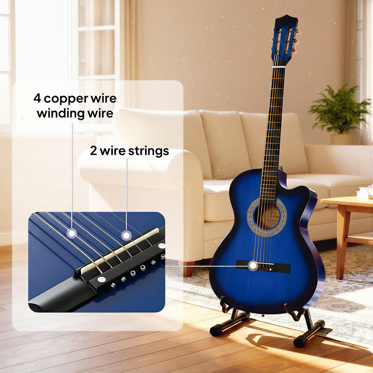 38 Inch Full Size Classical Acoustic Electric Guitar Premium Gloss Finish with Strings, Picks, Shoulder Strap and Case Bag, Blue-Toys & Games > Baby & Toddler Toys > Electronic Musical Pianos-DECOROLALA