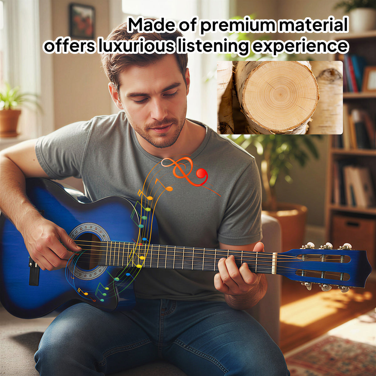 38 Inch Full Size Classical Acoustic Electric Guitar Premium Gloss Finish with Strings, Picks, Shoulder Strap and Case Bag, Blue-Toys & Games > Baby & Toddler Toys > Electronic Musical Pianos-DECOROLALA