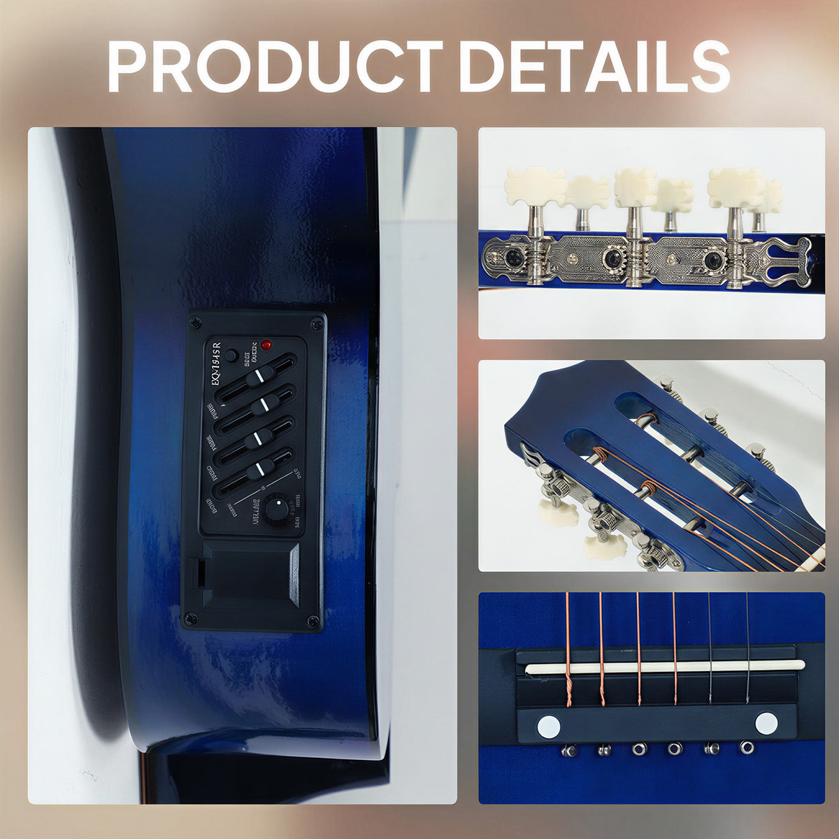 38 Inch Full Size Classical Acoustic Electric Guitar Premium Gloss Finish with Strings, Picks, Shoulder Strap and Case Bag, Blue-Toys & Games > Baby & Toddler Toys > Electronic Musical Pianos-DECOROLALA