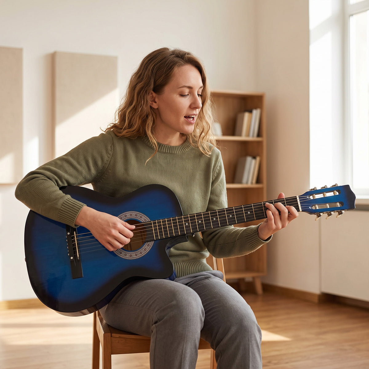 38 Inch Full Size Classical Acoustic Electric Guitar Premium Gloss Finish with Strings, Picks, Shoulder Strap and Case Bag, Blue-Toys & Games > Baby & Toddler Toys > Electronic Musical Pianos-DECOROLALA