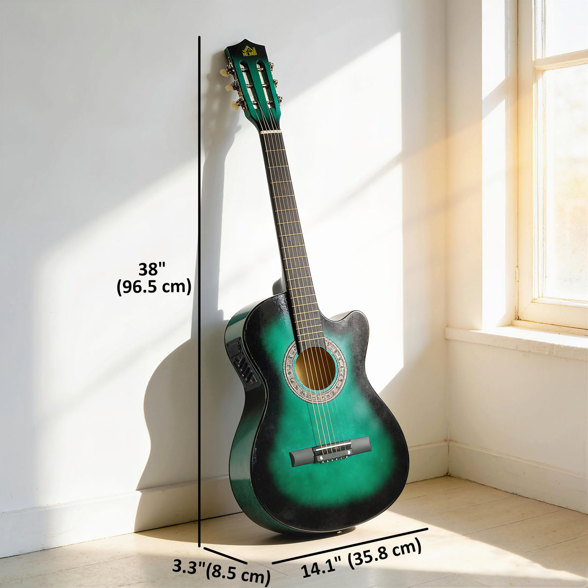 38 Inch Classical Acoustic Electric Guitar with Gloss Finish, Strings, Picks, Shoulder Strap and Case Bag, Dark Green-Toys & Games > Baby & Toddler Toys > Electronic Musical Pianos-DECOROLALA