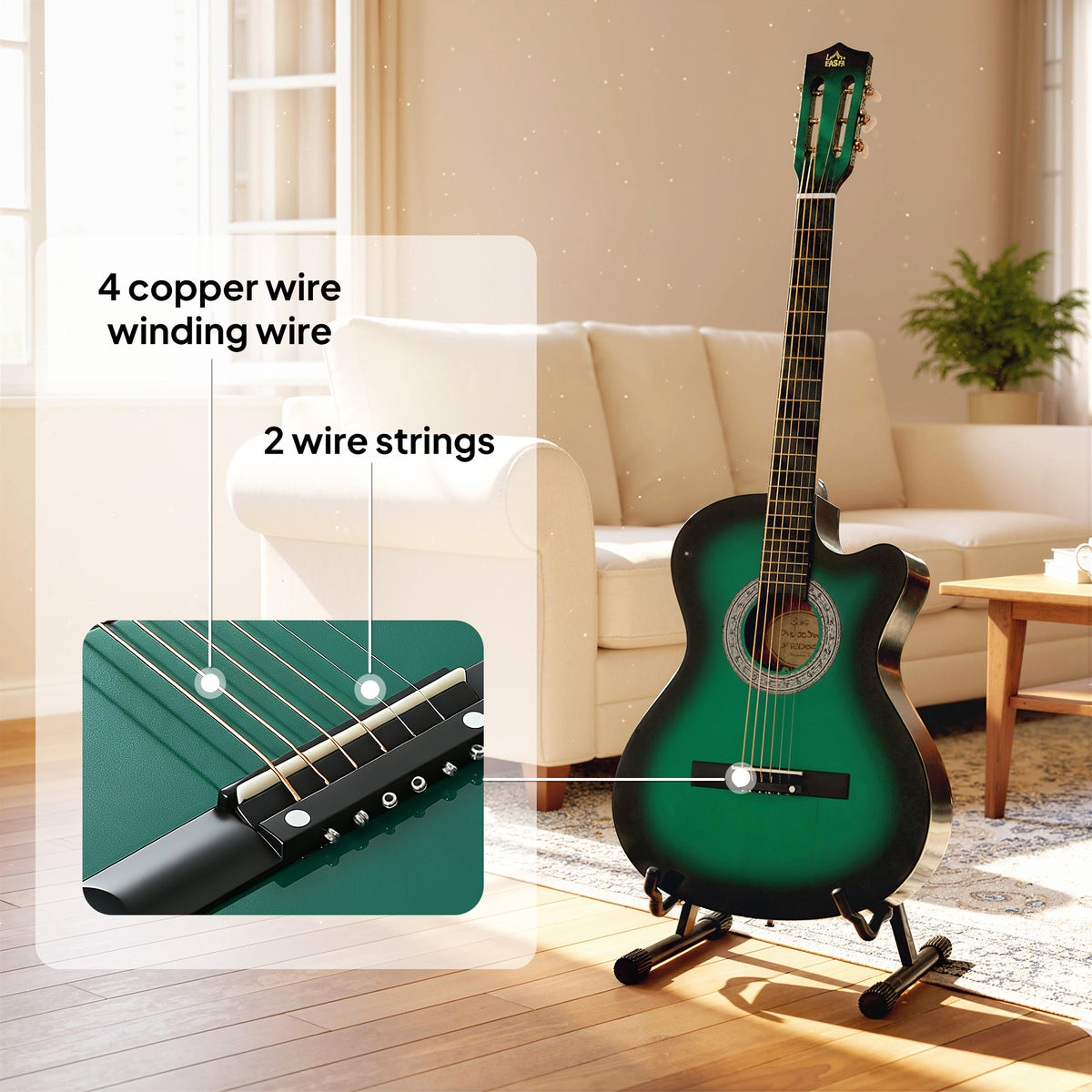 38 Inch Classical Acoustic Electric Guitar with Gloss Finish, Strings, Picks, Shoulder Strap and Case Bag, Dark Green-Toys & Games > Baby & Toddler Toys > Electronic Musical Pianos-DECOROLALA