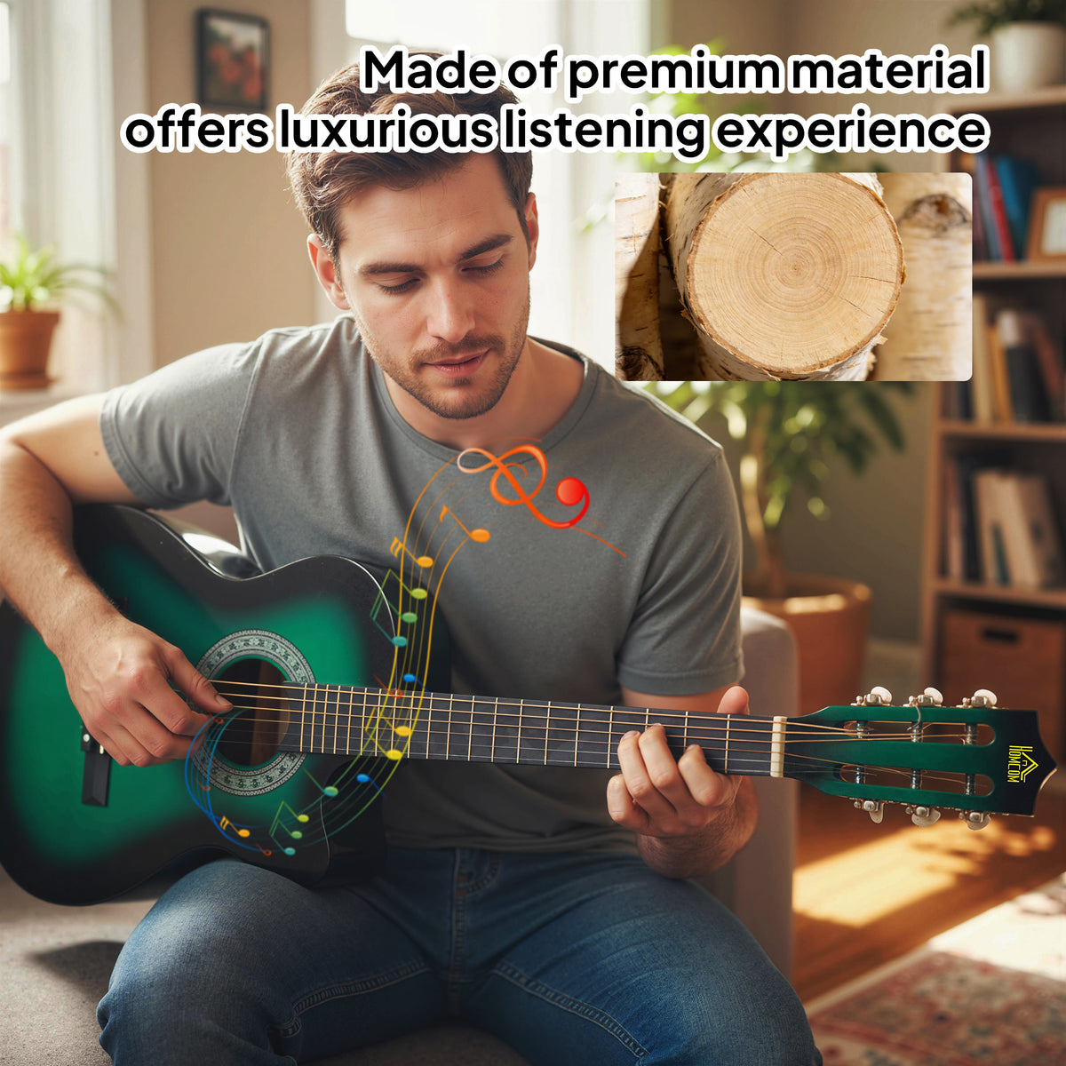 38 Inch Classical Acoustic Electric Guitar with Gloss Finish, Strings, Picks, Shoulder Strap and Case Bag, Dark Green-Toys & Games > Baby & Toddler Toys > Electronic Musical Pianos-DECOROLALA