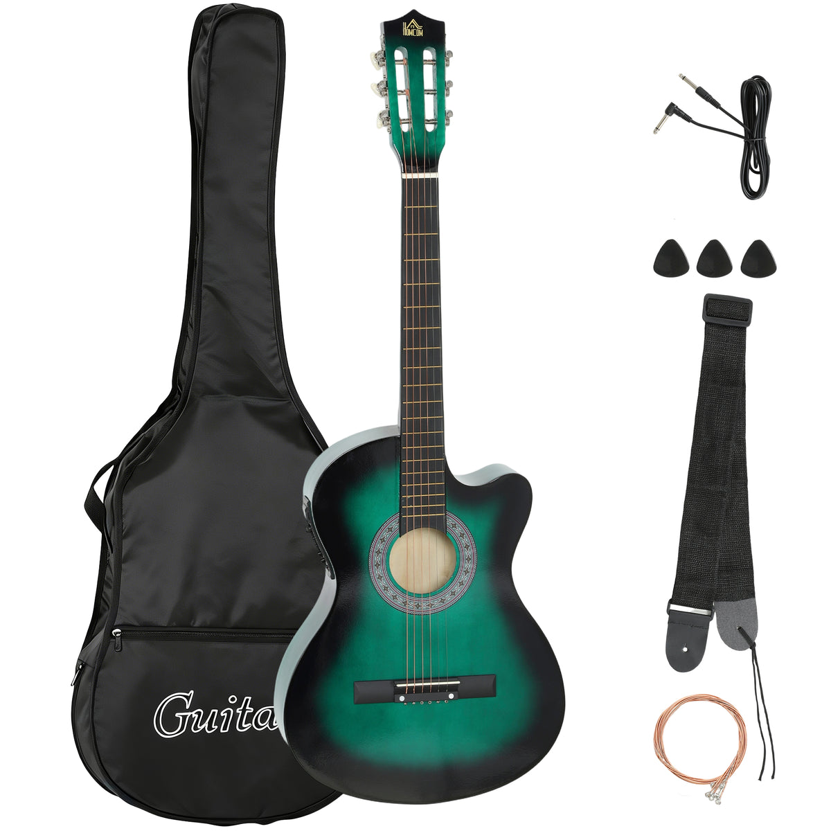 38 Inch Classical Acoustic Electric Guitar with Gloss Finish, Strings, Picks, Shoulder Strap and Case Bag, Dark Green-Toys & Games > Baby & Toddler Toys > Electronic Musical Pianos-DECOROLALA