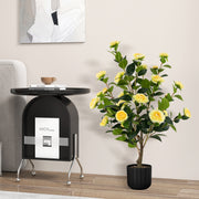 38 Inch Artificial Camellia Tree Faux Flower Plant in Cement Pot 2 Pack-Yellow-Artificial Plants-DECOROLALA